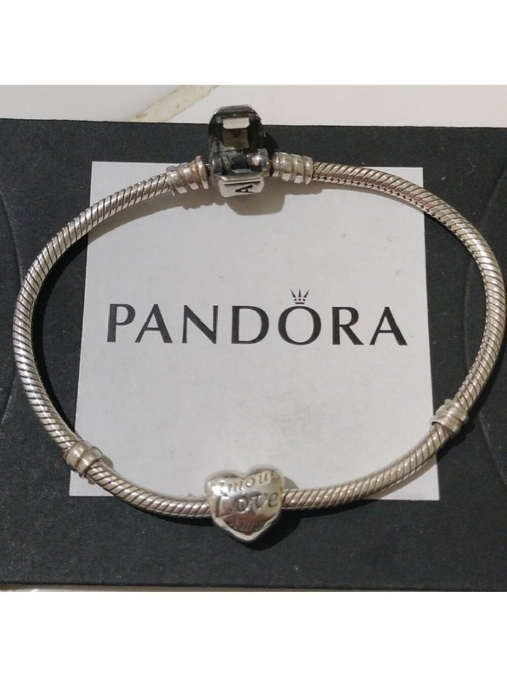 Pandora 7.0" Snake Chain Bracelet & Language of Love Heart Charm - 791111